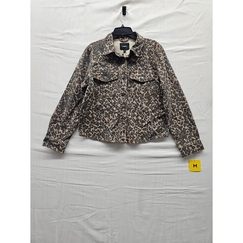 Express Womens Leopard Print Denim Jacket Brown Black EX010032 NWT Size M